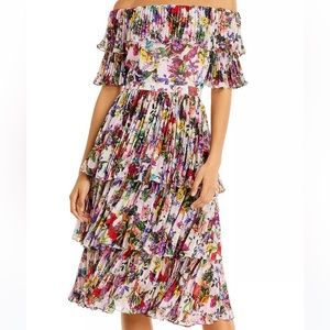 Pink ruffle floral print dress